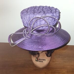 Vibrant Purple Texture Women's Hat With Bows & Scrolls Trimmed N Silver Sequins.